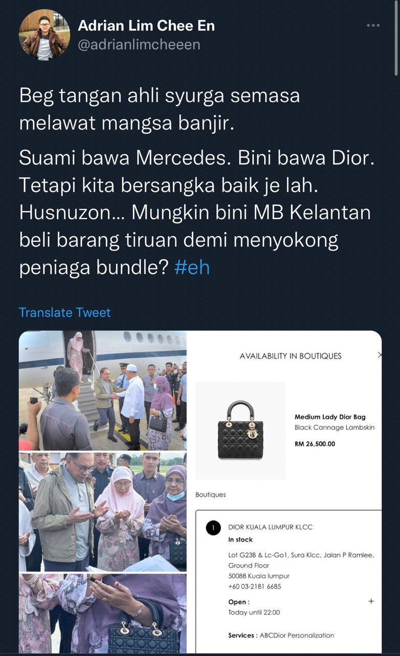 Beg tangan isteri MB didakwa RM26,000, hanya berharga RM300